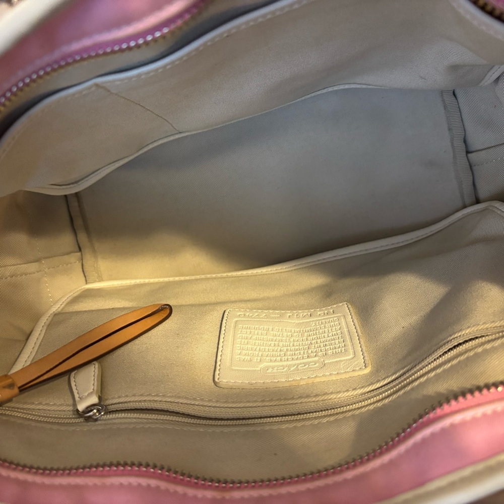 Vintage Y2K Coach Pink Canvas Hampton Spring Travel Tote Leather Trim - Picture 4 of 11